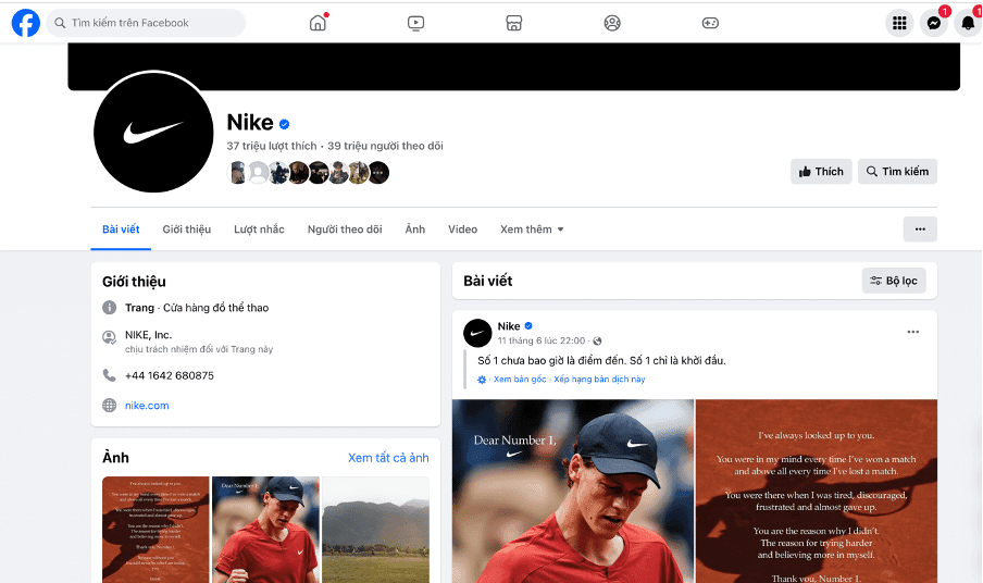 Giao diện Facebook Page Nike