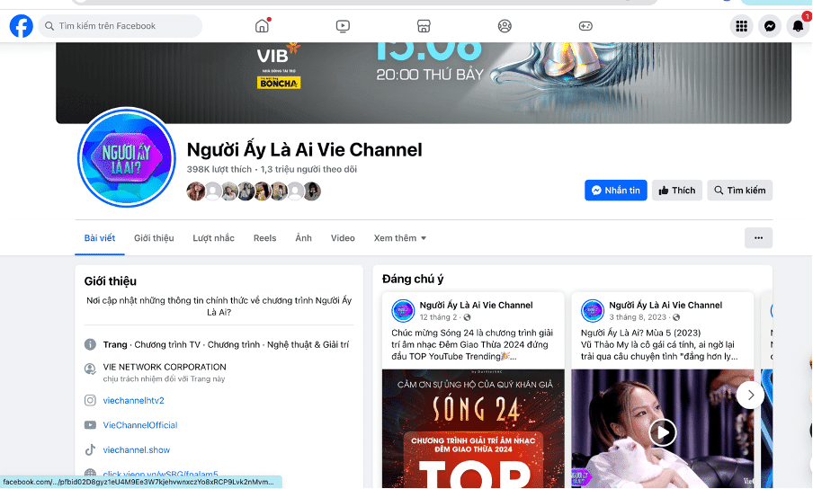 Giao diện Facebook Page của chương trình NALA