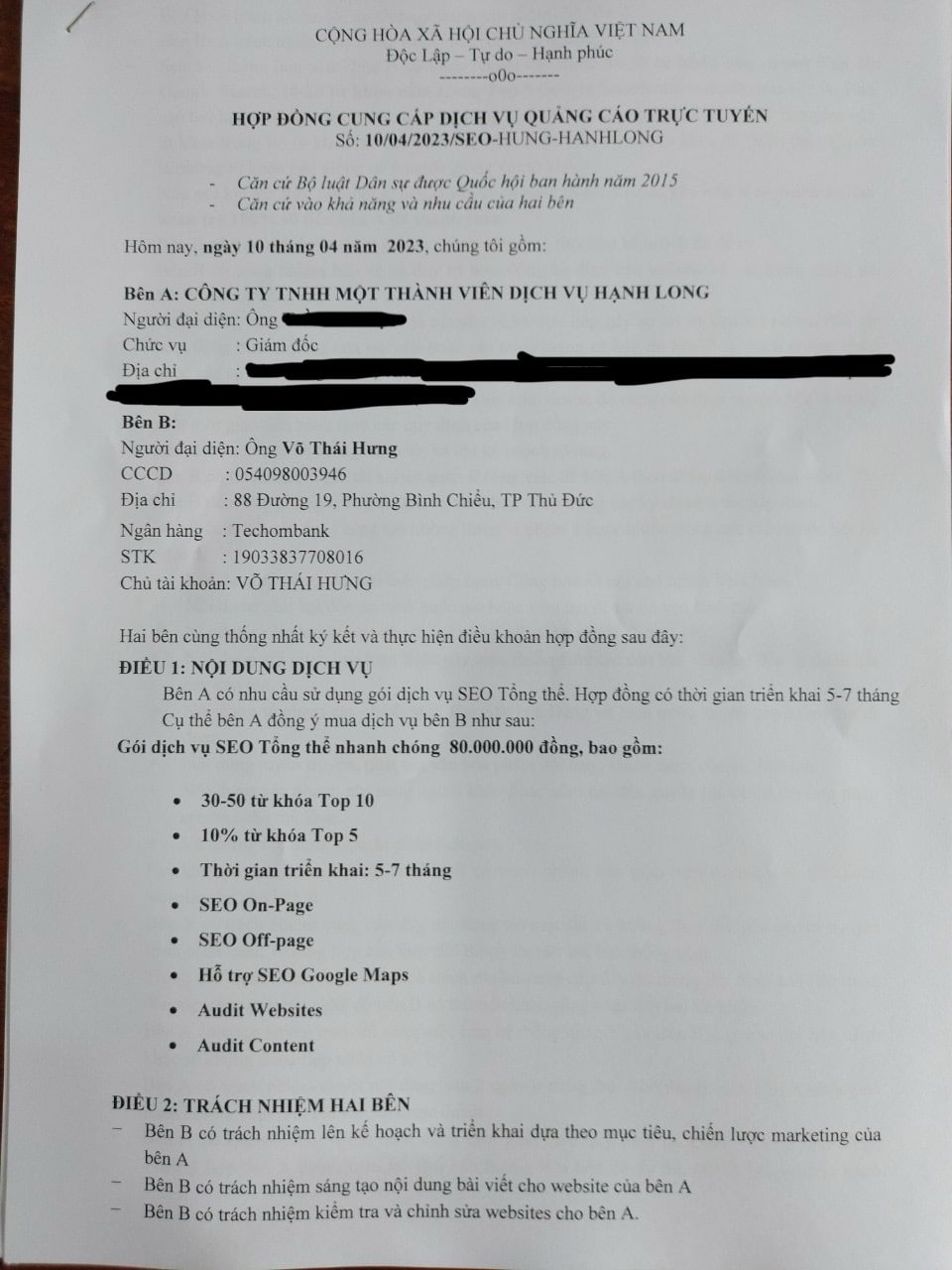 Dự án SEO tổng thể cao cấp cho doanh nghiệp Hạnh Long