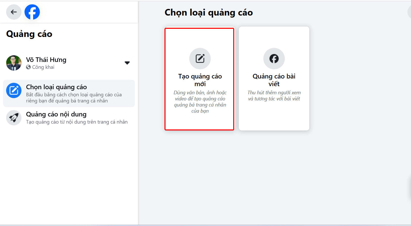 chay quang cao trang ca nhan 1- 3 Tạo quảng cáo trang cá nhân chuyên nghiệp