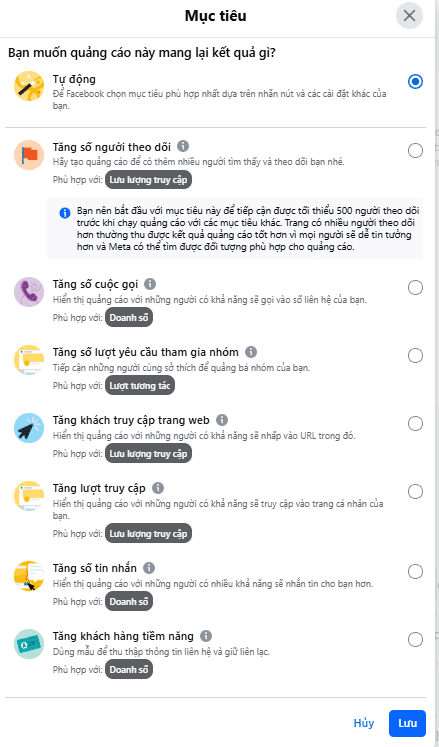muc tieu quang cao facebook ca nhan- 4 mục tiêu chiến dịch quảng cáo