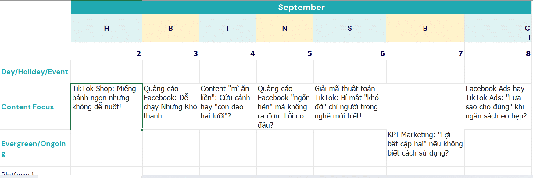 content calendar facebook instagram- 4 Mẫu content calendar cho Facebook và Instagram