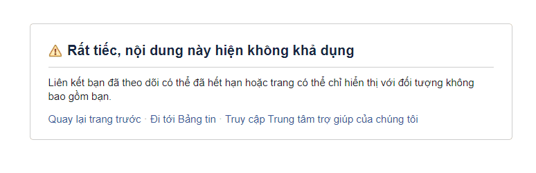 fanpage bi huy dang 1- 2 Giao diện khi Fanpage gặp vấn đề