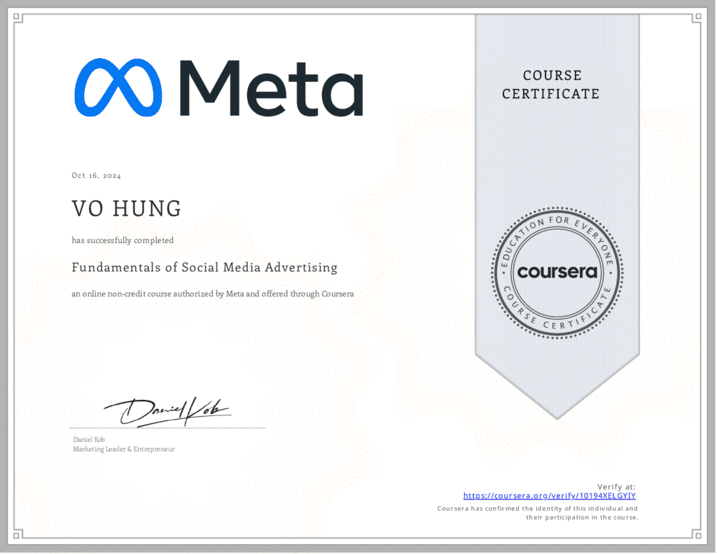 hoan thanh xuat sac chung chi fundamentals of social media advertising- 6 Hoàn thành chứng chỉ khoá học Fundamentals of Social Media Advertising