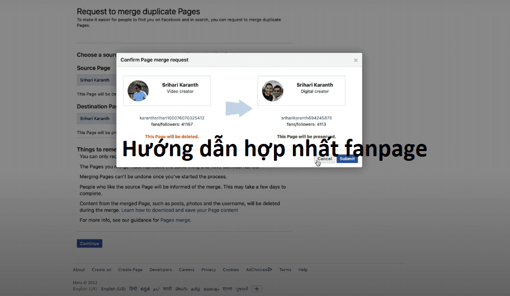 Hướng dẫn hợp nhất fanpage thành công