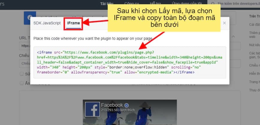 nhung fanpage vao website 3- 3 Code nhúng Facebook vào website