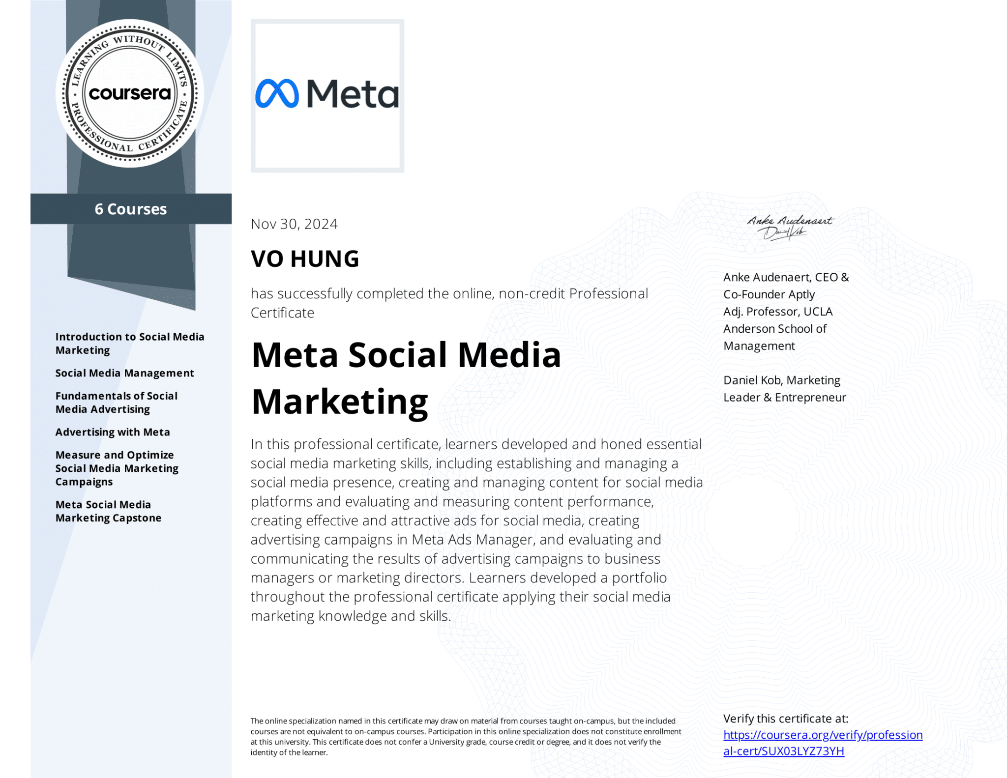 chứng chỉ chuyên gia Social Media Marketing từ Meta