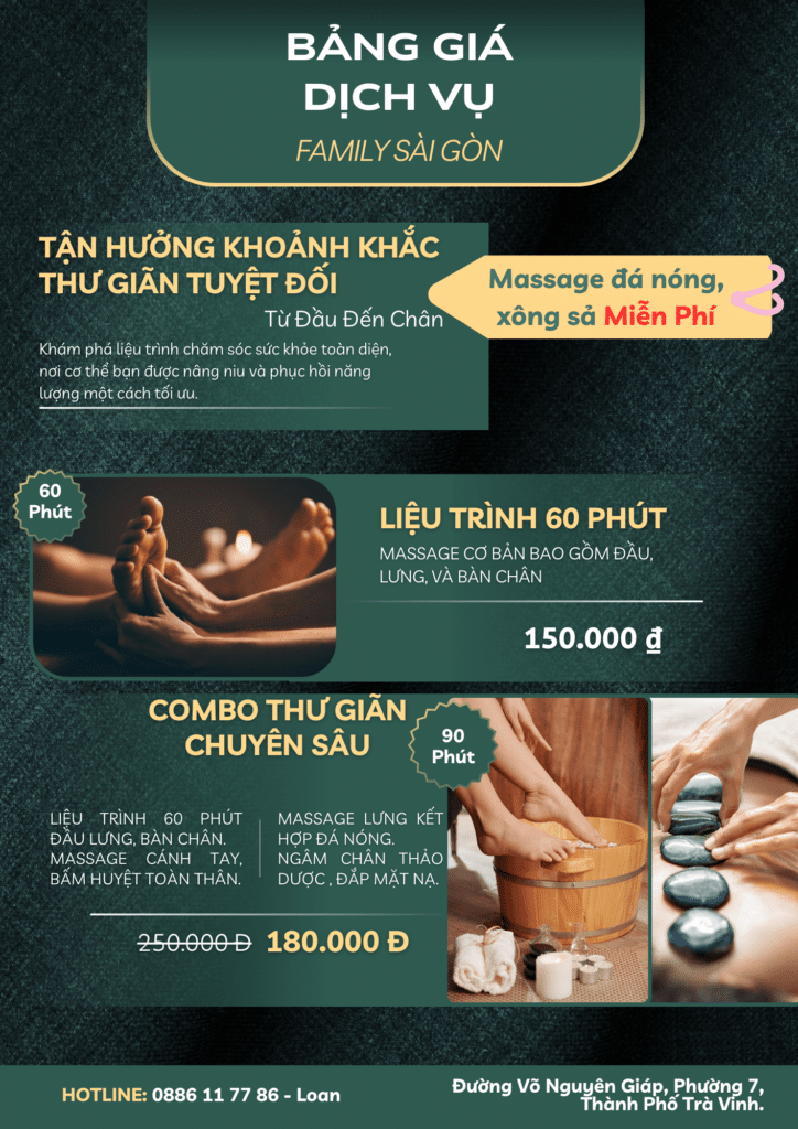 Menu Foot Massage Family Sài Gòn tại Trà Vinh – Mặt trước