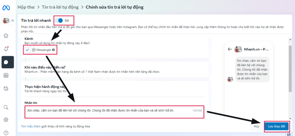 Cách cài đặt tin nhắn tự động trên fanpage